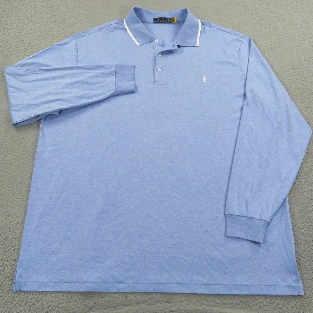Polo Ralph Lauren Polo Shirt 3XLT Mens Soft Light Heather Blue White Tipped Pony